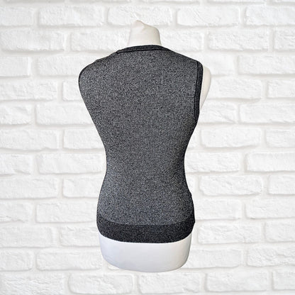 70s Disco Style Black and Silver Sparkly Tank Top. Approx UK size 6-12