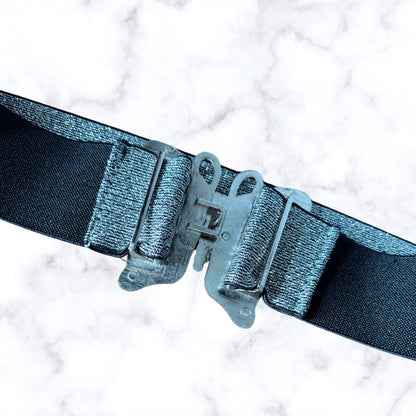 Vintage 80s Black and Silver Glitter Stretch Waist Belt with Butterfly Clasp. Approx UK size 6-10