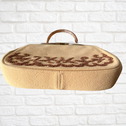 Vintage 1950s Tan Wool Felt Handbag with Lucite Handle - Charles S Kahn Inc, Florida