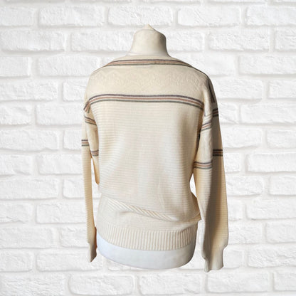 Elegant 70s vintage Cream Striped Boatneck Jumper. Approx U.K size 10-14