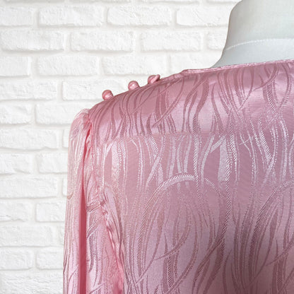 80s Silky Pink Round Neck Long Sleeved Vintage Blouse . Approx UK size 14-16
