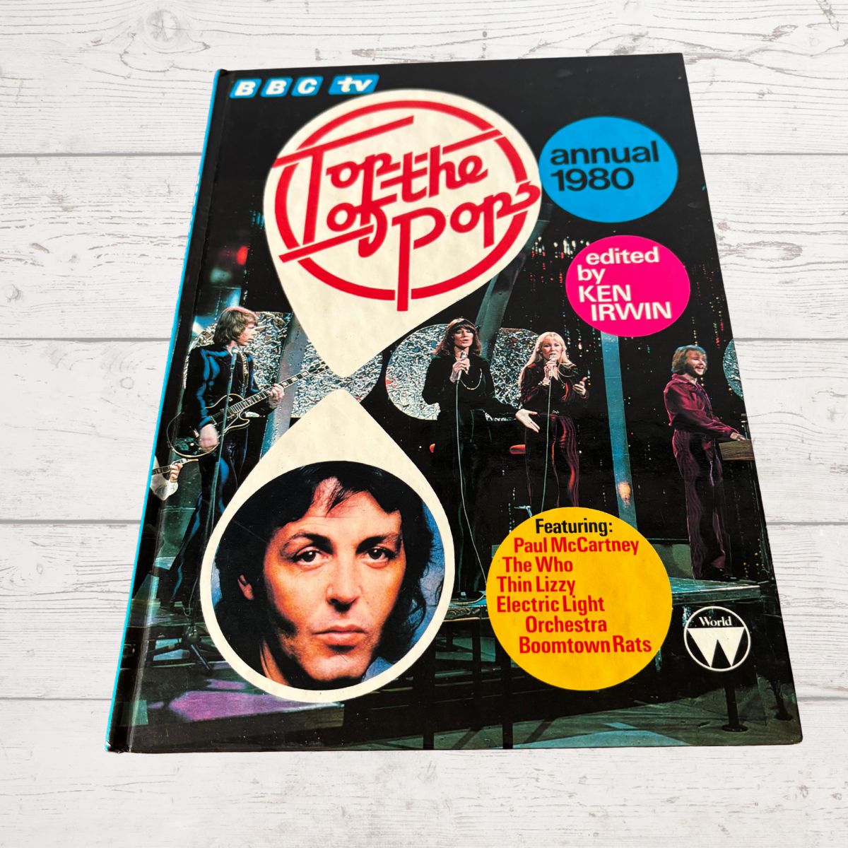 Top of the Pops annual book from 1980 on a wooden surface