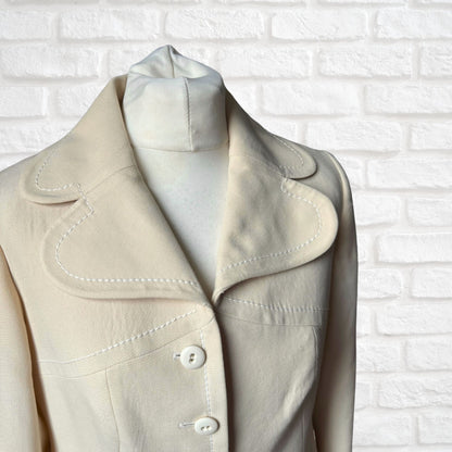 Vintage Creamy White Lightweight 60s Mod Coat with Rounded Collar . Approx UK size 10-12