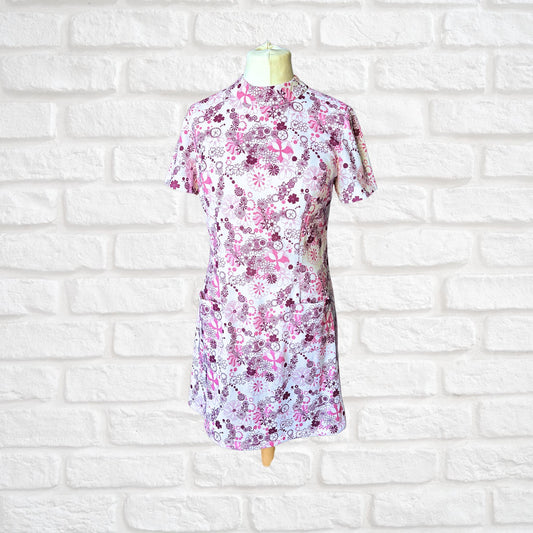 60s Abstract Floral Print Short Sleeved Vintage Scooter Dress. Approx UK size 12-14