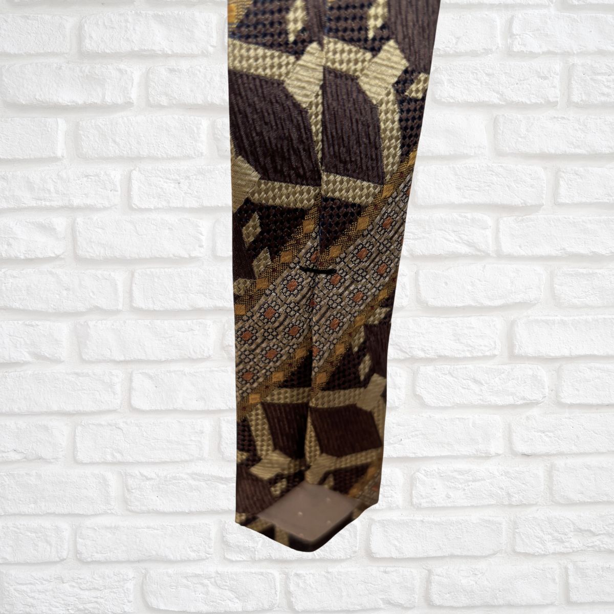 Brown, Gold and Orange Silk Geometric Print Vintage Tie by Celine Paris. Great Gift Idea