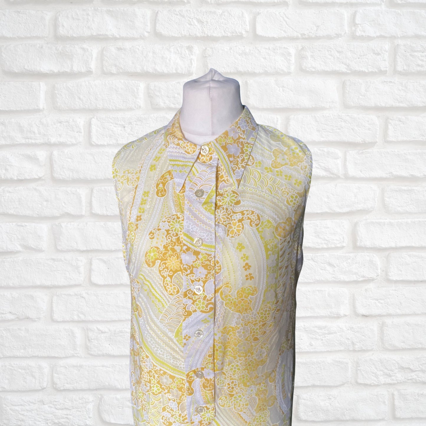 60s Mod Style Yellow Psychedelic Floral Shift Dress. Approx  UK size 12-14