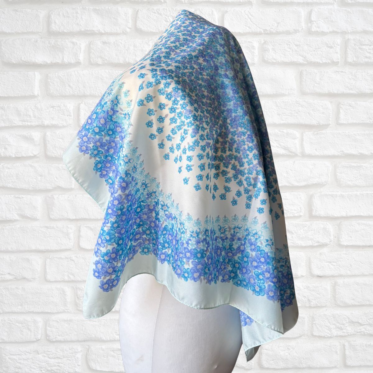 Pretty Blue Floral Large Square Vintage Scarf. Great Gift idea