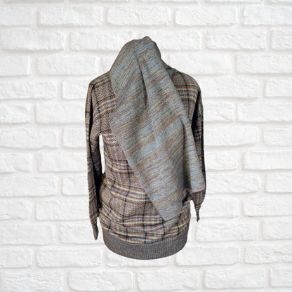 Vintage Brown, Blue, Black, White and Green Checked Cowl Neck Jumper. Approx UK size 6- 10