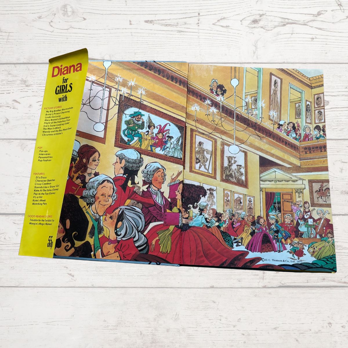 vintage Diana Annual 1974 / inside cover on a white wood background 