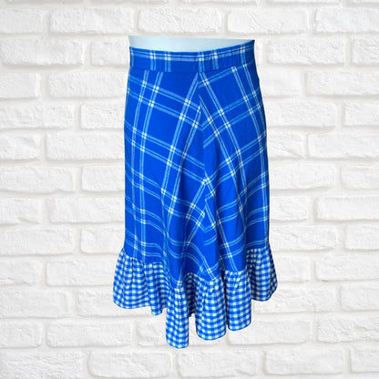 Vintage blue and white rockabilly style button down checked skirt. Approx UK size 18