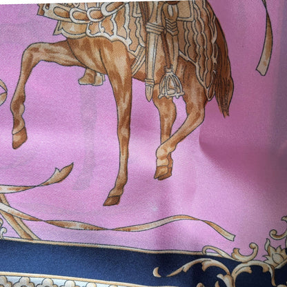 Pink, Navy Blue and Gold Heraldic Style Large Square Vintage Scarf. Great Gift idea