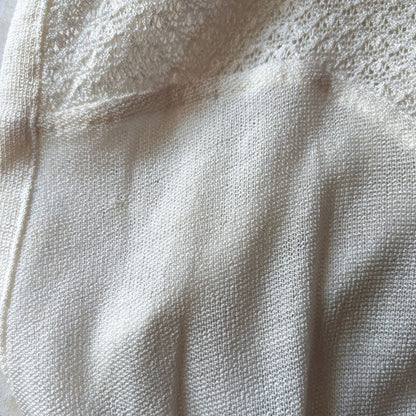 Vintage 80s Cream Fine Knit Midi Dress with Crochet Detail .Approx UK size 14-16