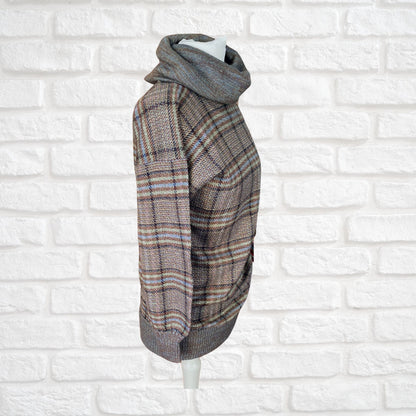 Vintage Brown, Blue, Black, White and Green Checked Cowl Neck Jumper. Approx UK size 6- 10
