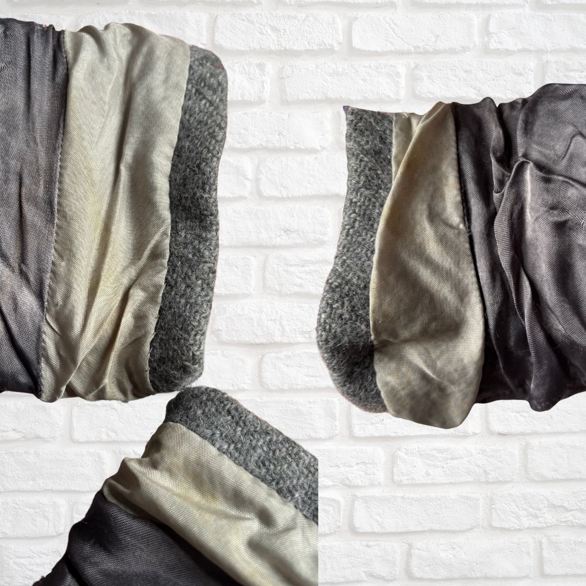 Cuff linings on a white brick wall background