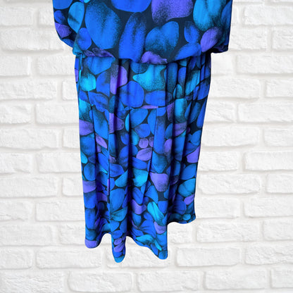 Stunning 1920s style Black, Blue, Mauve and Turquoise Vintage 80s Dress. Approx UK size 10 -12