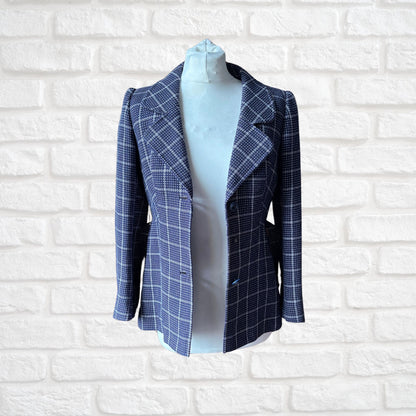 Vintage Navy & White 70s Belted Jacket with Wide Lapels .Approx UK size 8-10
