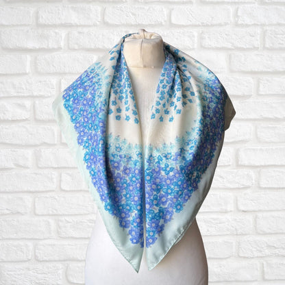 Pretty Blue Floral Large Square Vintage Scarf. Great Gift idea