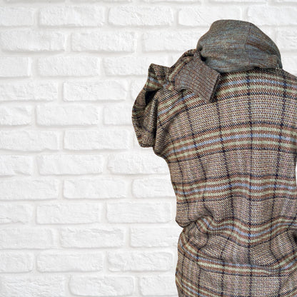 Vintage Brown, Blue, Black, White and Green Checked Cowl Neck Jumper. Approx UK size 6- 10