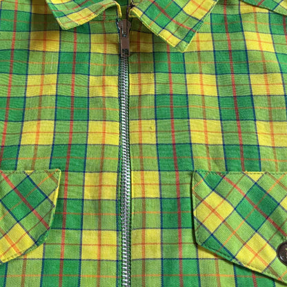 Green and yellow plaid shirt with a zipper