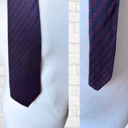 Navy Blue and Red Bird Print Nina Ricci Silk Vintage Tie