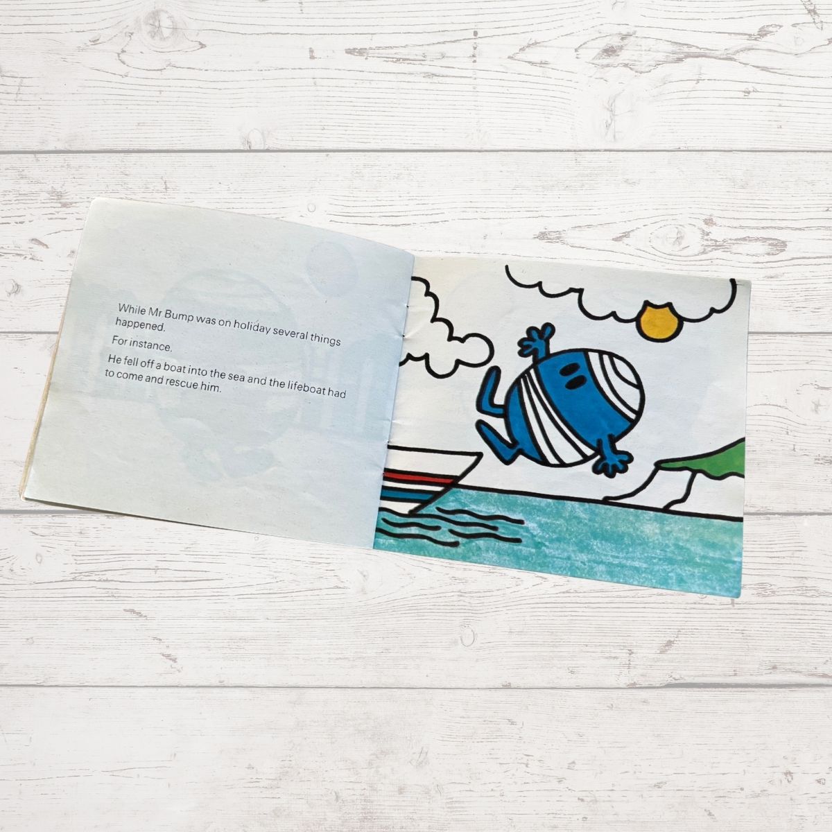 Mr bump falling off a boat 