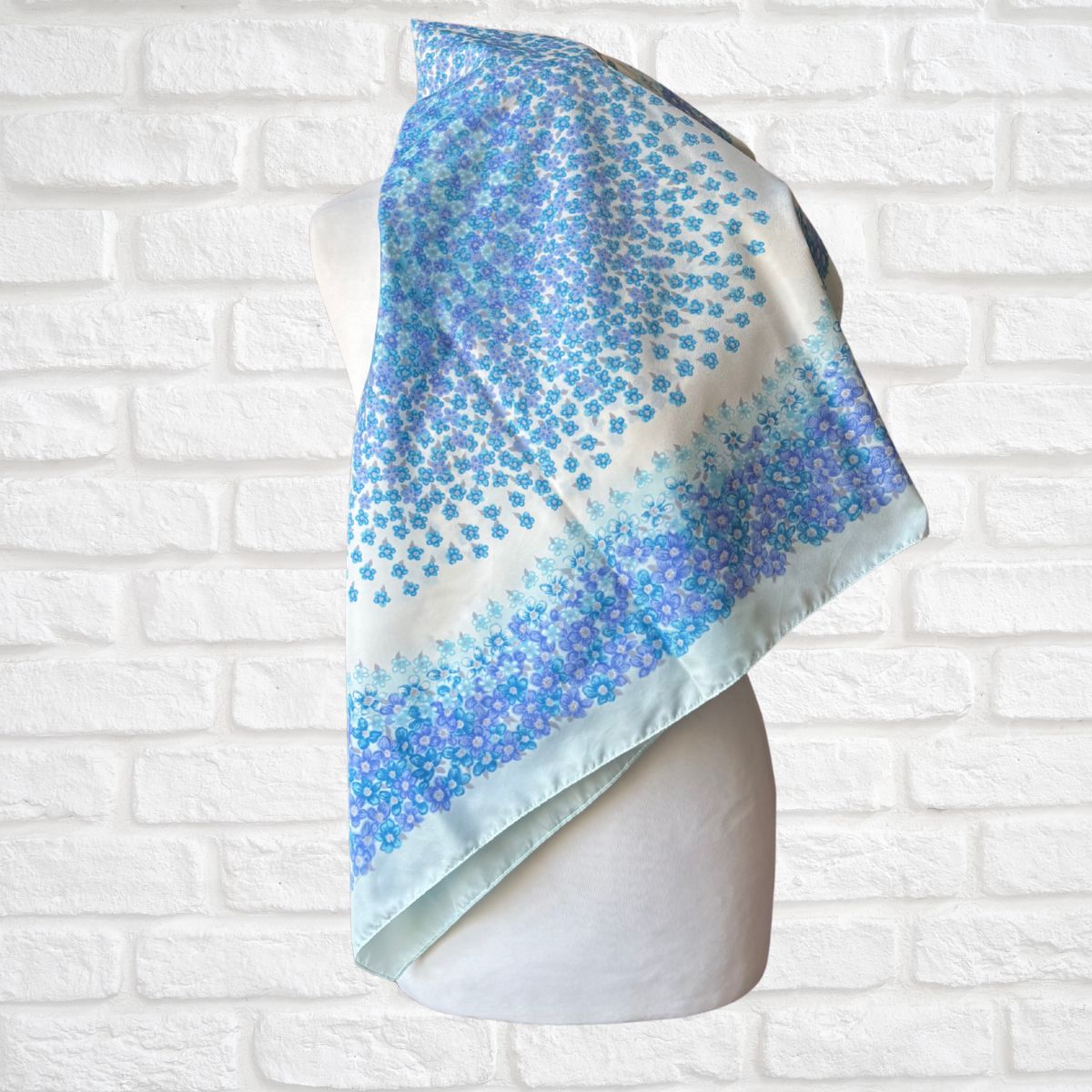 Pretty Blue Floral Large Square Vintage Scarf. Great Gift idea