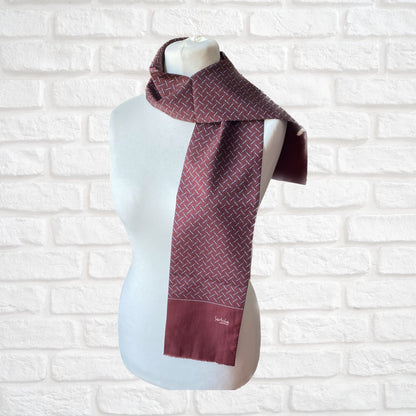 Long Length Italian Made Vintage burgundy equestrian print scarf. Great gift idea