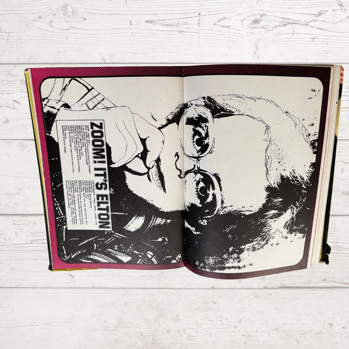 Vintage Diana Annual 1975 open on a white wood background 