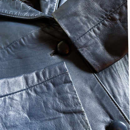 Vintage Navy Blue 70s Leather Jacket by Suedecraft. Approx UK size 12-16