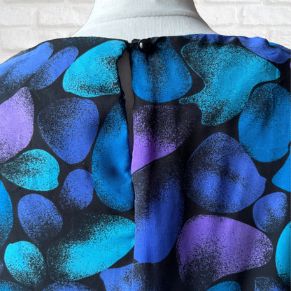 Stunning 1920s style Black, Blue, Mauve and Turquoise Vintage 80s Dress. Approx UK size 10 -12