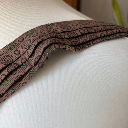 60s Mod Style Brown, Black, Green and Yellow Geometric Print Vintage Tootal Cravat