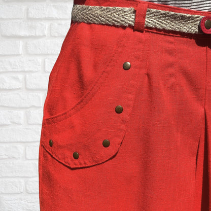 80s Red Vintage Midi Skirt with Contrasting Belt.Approx UK size 8-10