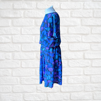 Stunning 1920s style Black, Blue, Mauve and Turquoise Vintage 80s Dress. Approx UK size 10 -12