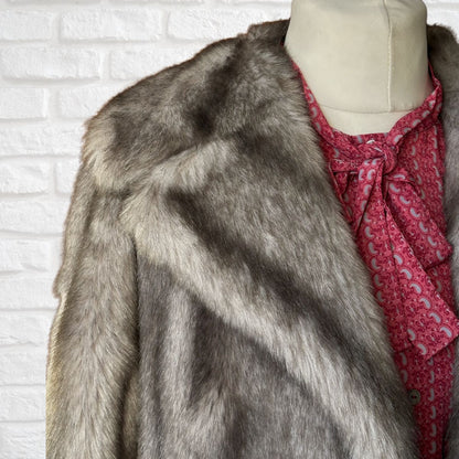 Vintage Warm Grey Tissavel France Faux Fur Coat. Approx UK size 12 -16