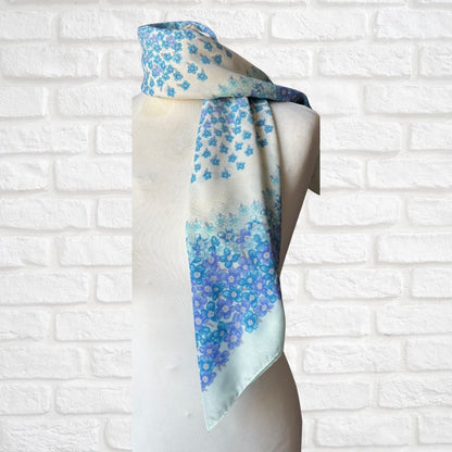 Pretty Blue Floral Large Square Vintage Scarf. Great Gift idea