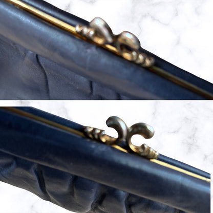 Vintage Dark Blue Leather Clutch Bag/Large Coin Purse