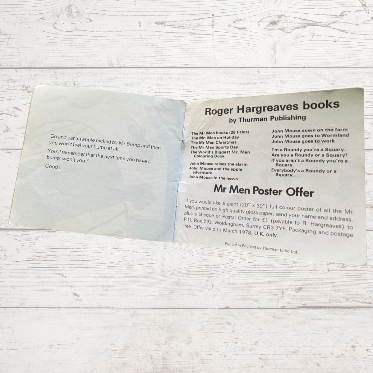 Mr. Bump by Roger Hargreaves. Original 1970s The Mr Men series. 1971 edition. Great gift idea