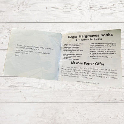 Mr. Bump by Roger Hargreaves. Original 1970s The Mr Men series. 1971 edition. Great gift idea