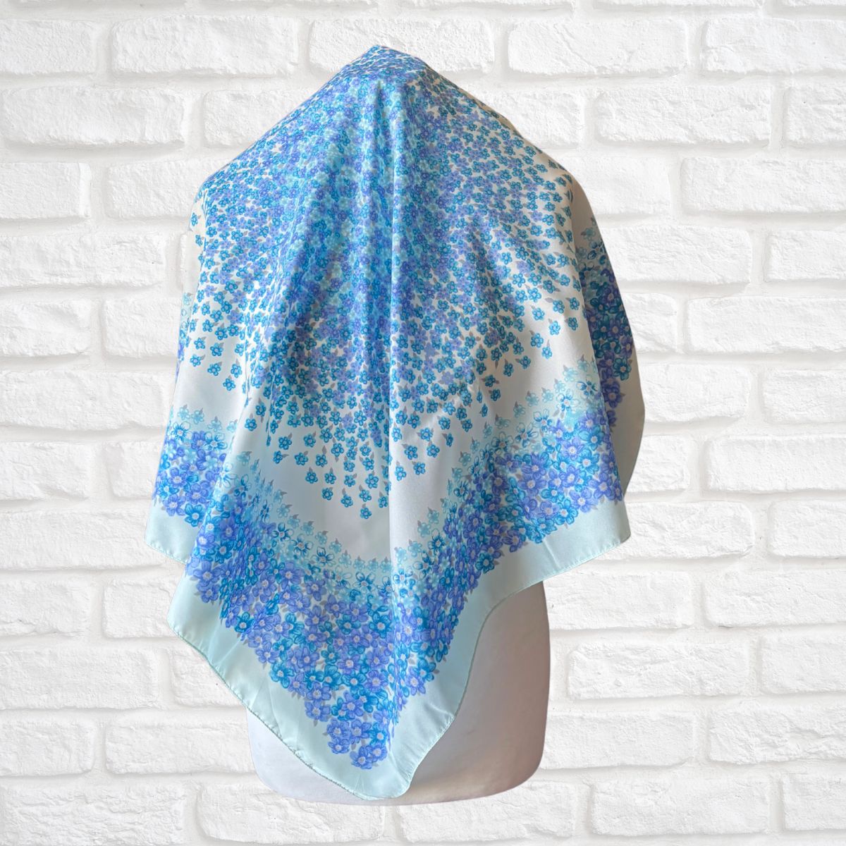 Pretty Blue Floral Large Square Vintage Scarf. Great Gift idea