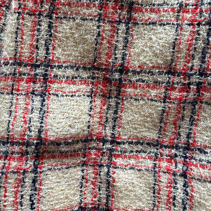 Vintage Cream, Red & Blue Tartan Mini Skater Skirt with Front Pleats. Approx UK size 8-10