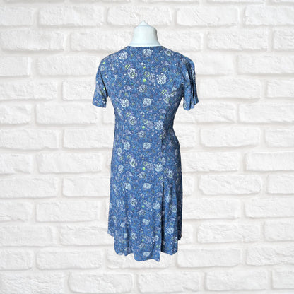 1950s French Vintage Blue Cotton Abstract Print Dress. Approx UK 12/ small 14