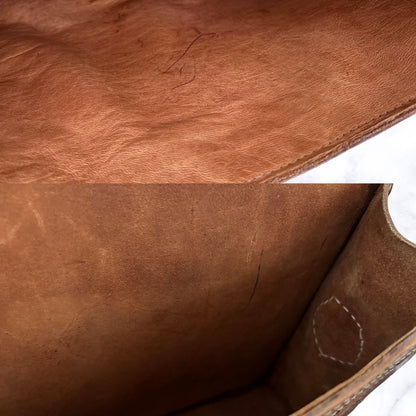 Classic Vintage Large Tan Leather Unisex Satchel with Buckle Front