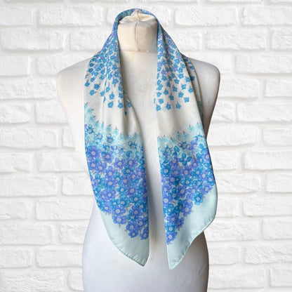 Pretty Blue Floral Large Square Vintage Scarf. Great Gift idea