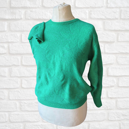 Vintage 80s Italian Green Angora Blend Jumper with Rainbow Sparkle. Approx UK size 12-16