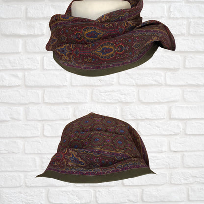 Long Length Vintage Green Silk Paisley Print Scarf. Richel, Paris Great gift idea