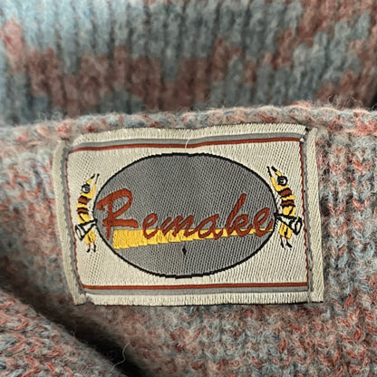 Vintage 80s Pale Blue and Pink Roll Neck Jumper. Approx UK size 18-22