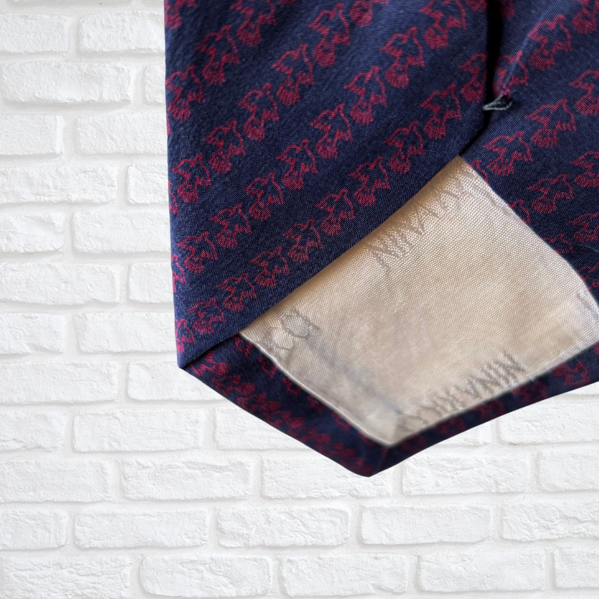 Navy Blue and Red Bird Print Nina Ricci Silk Vintage Tie