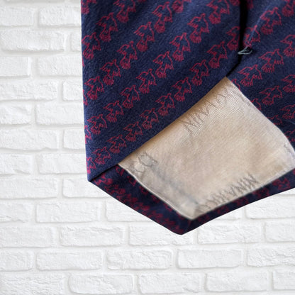 Navy Blue and Red Bird Print Nina Ricci Silk Vintage Tie