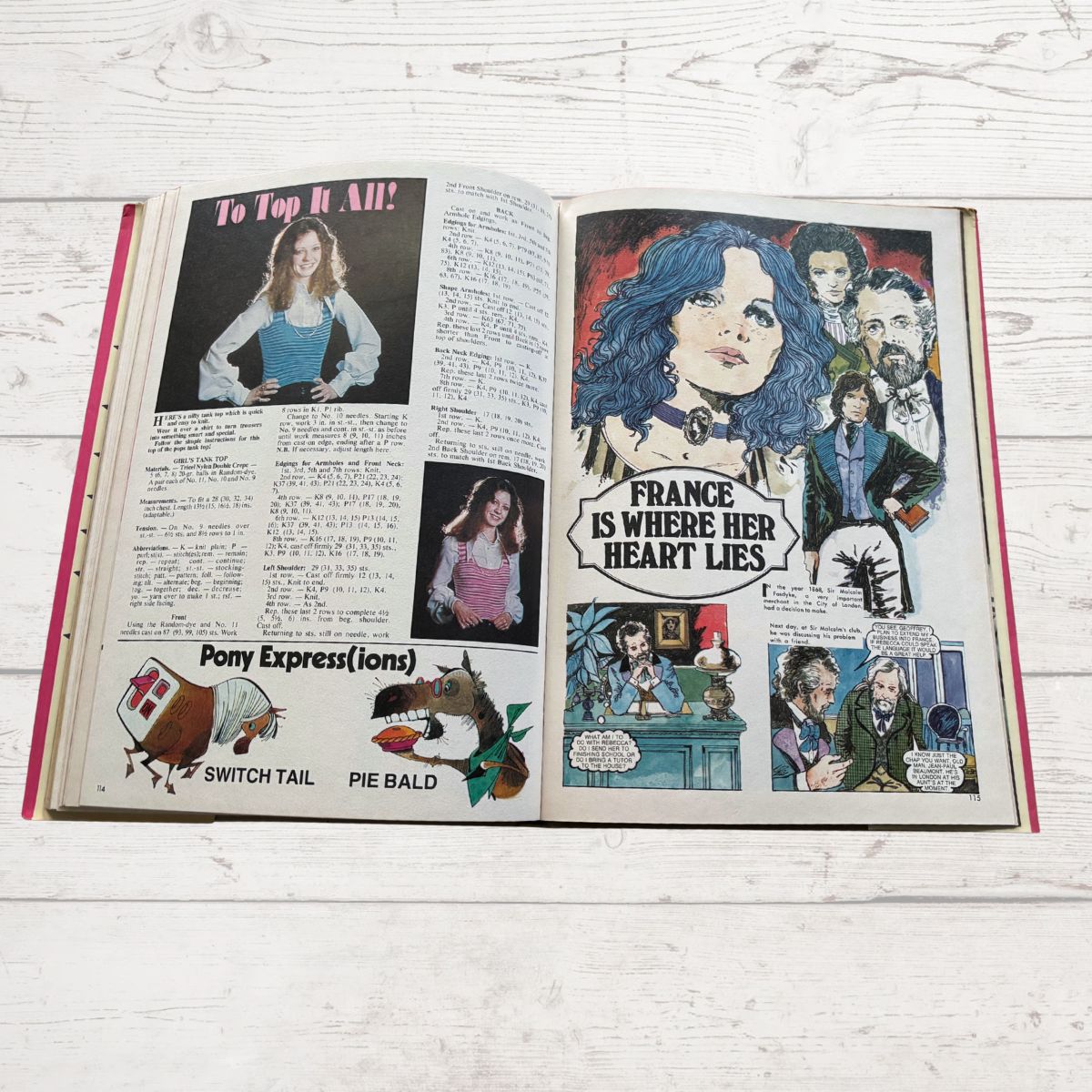 Vintage Diana annual 1976 open on a white wood background 