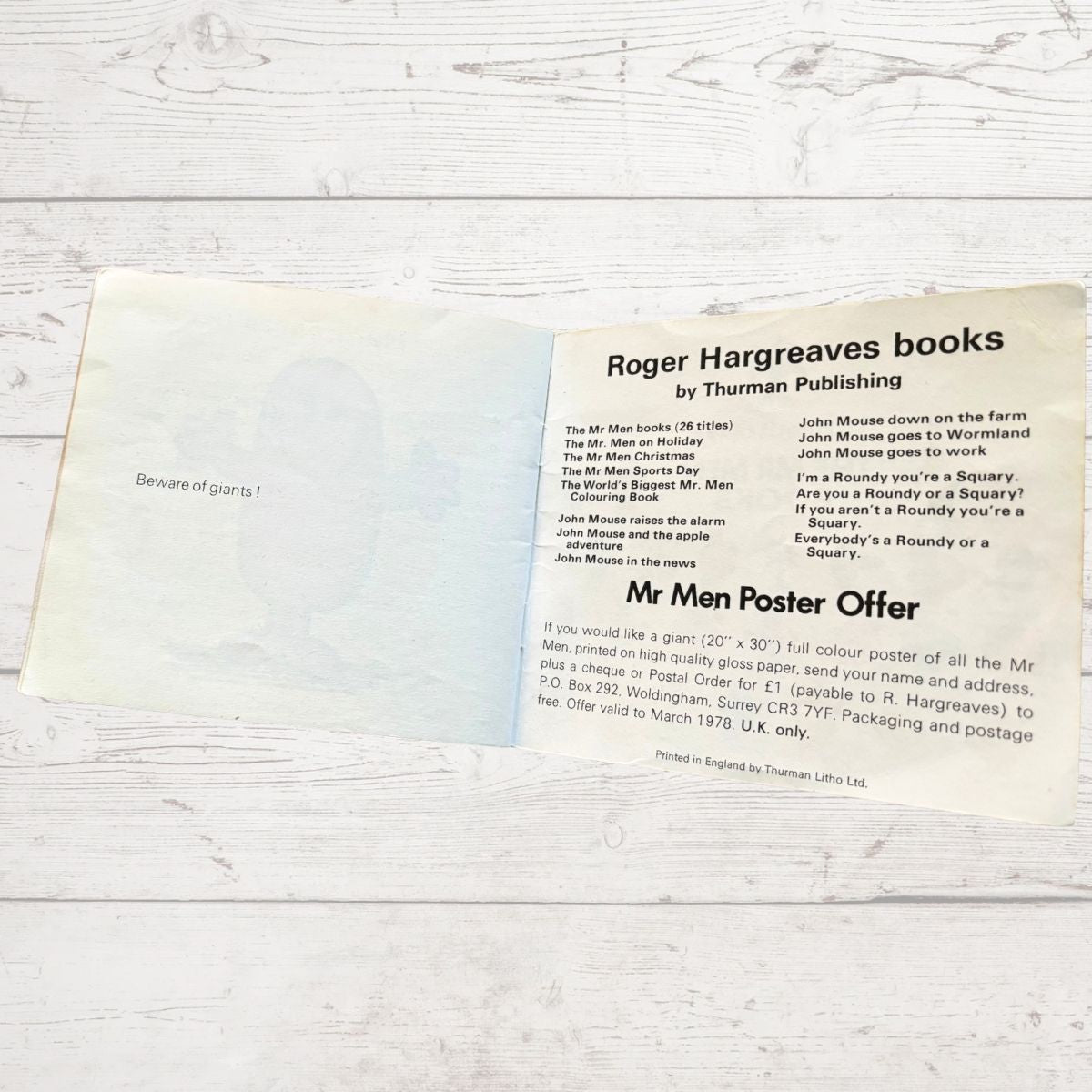 Text on the last page of Mr Greedy book 